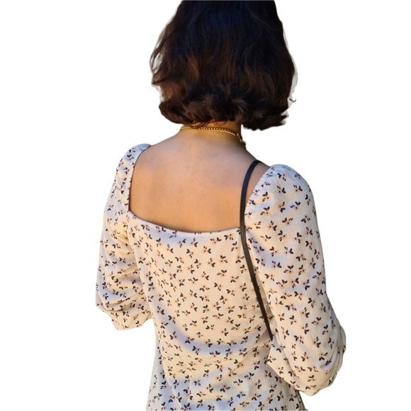 Cotton On M Ivory Floral Long Sleeve Square Neckline Mini Dress - Picture 9 of 14